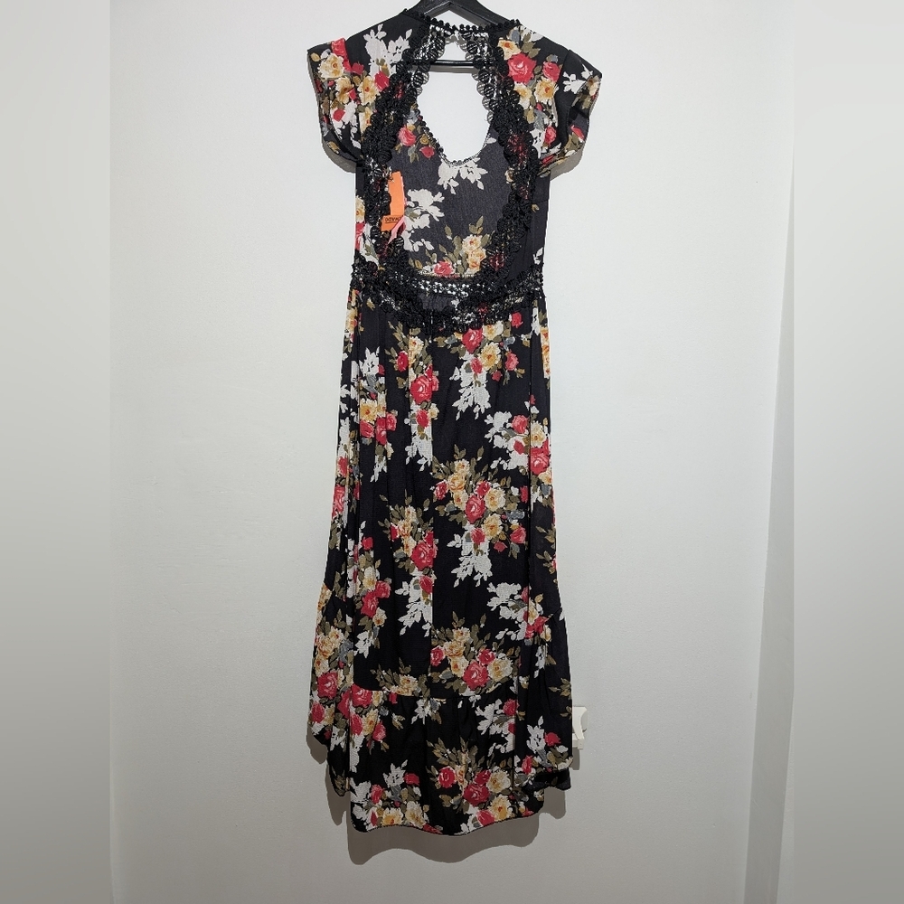 Women's summer Floral lace Maxi Dress Deep v- neck size M - Picture 13 of 13